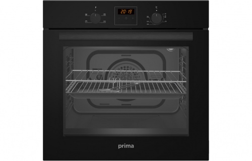 Prima Oven, Gas Hob & Curved Glass Chimney Hood Pack - Black